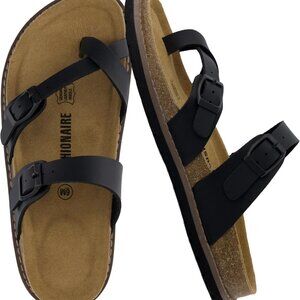 Women's Cork Footbed Sandals Adjustable Buckles Toe Loop Casual Summer Shoes